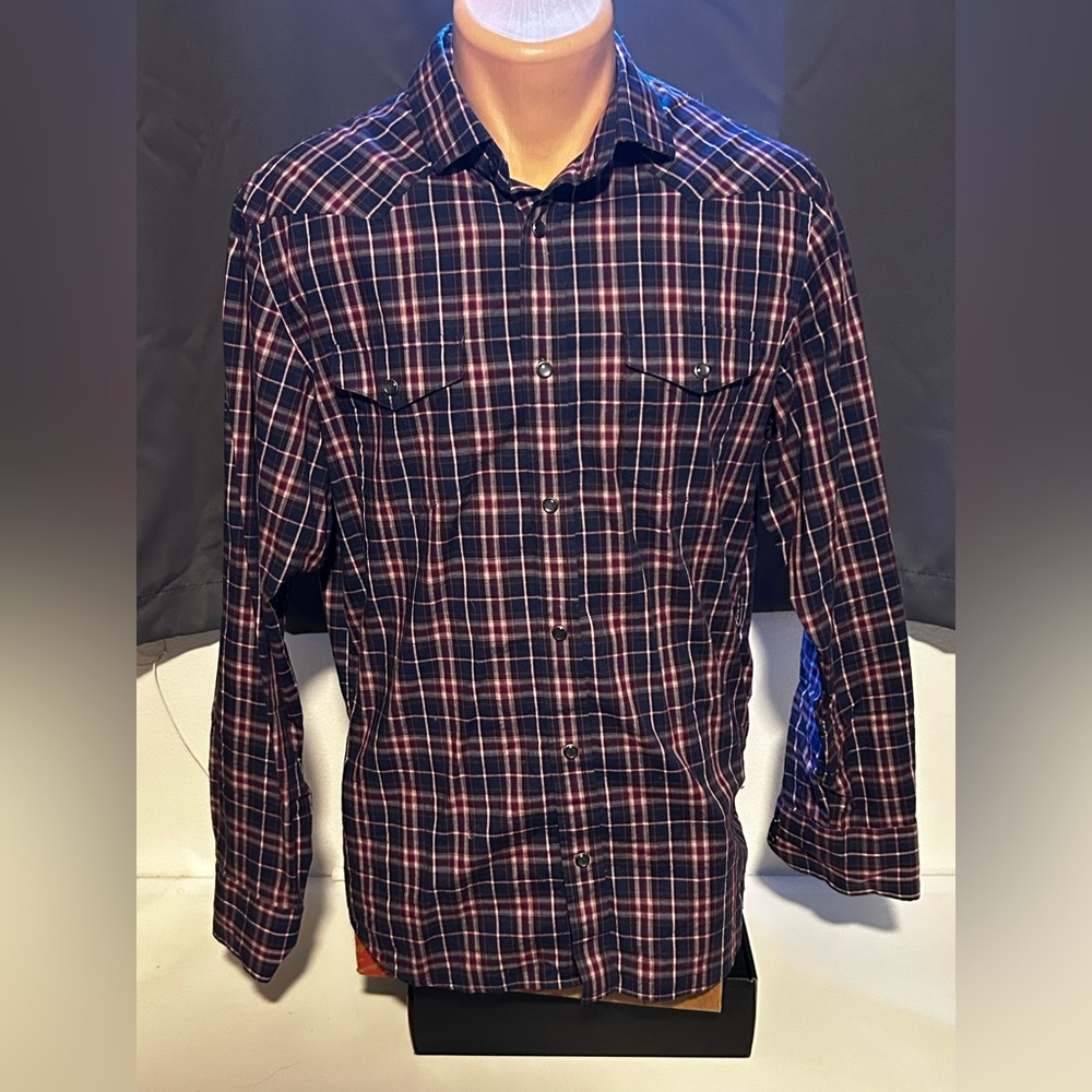 Banana Republic Slim Western Snap Plaid Shirt Men’s Medium Blue Red